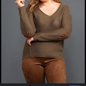 Eclectic grandpa‎ Olive Green knit sweater with elbow patches size S